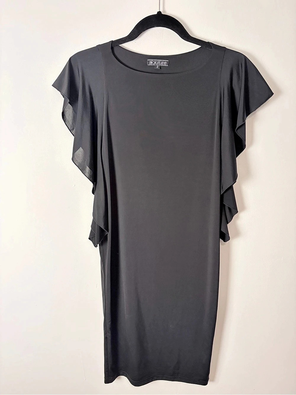 Boulee Black 100% Silk Cascading Ruffle Flutter Sleeve Dress Size 2